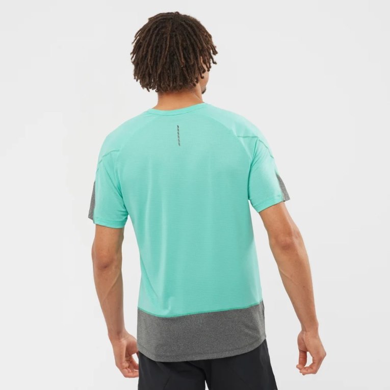 Turquoise / Grey Salomon Cross Run Short Sleeve Men's T-Shirts | IE GW9031